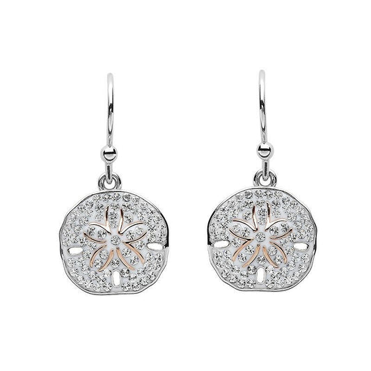 Ocean by ShanOre Sterling Silver Swarovski White Crystal Sand Dollar Earrings With Rose Plate