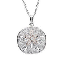 Ocean by ShanOre Sterling Silver Swarovski Crystal Sand Dollar Pendant With Rose Plate