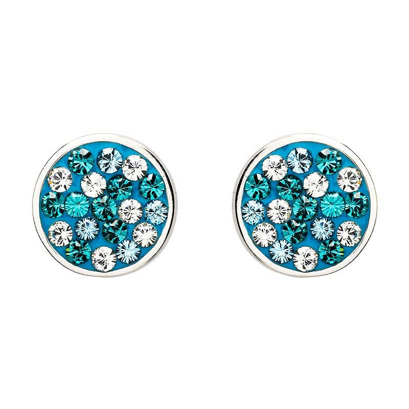 Ocean by ShanOre Sterling Silver Aquamarine/White Crystal Stud Earrings