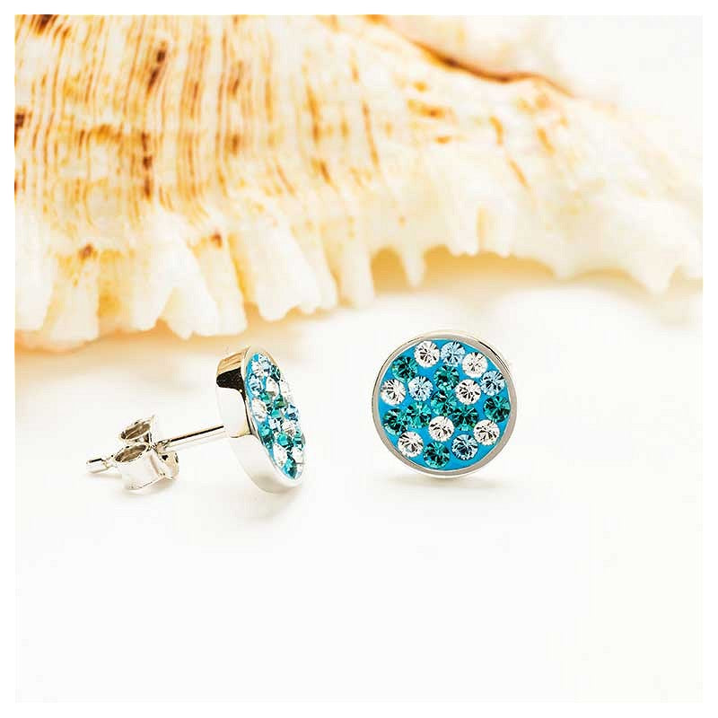Ocean by ShanOre Sterling Silver Aquamarine/White Crystal Stud Earrings