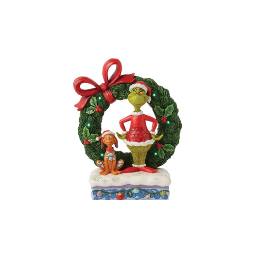 Jim Shore The Grinch & Max In Wreath Light-Up