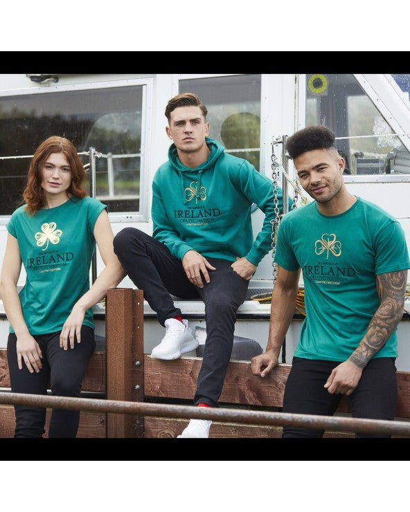 Ireland Celtic Nation Shamrock Embroidered T-Shirt /Green