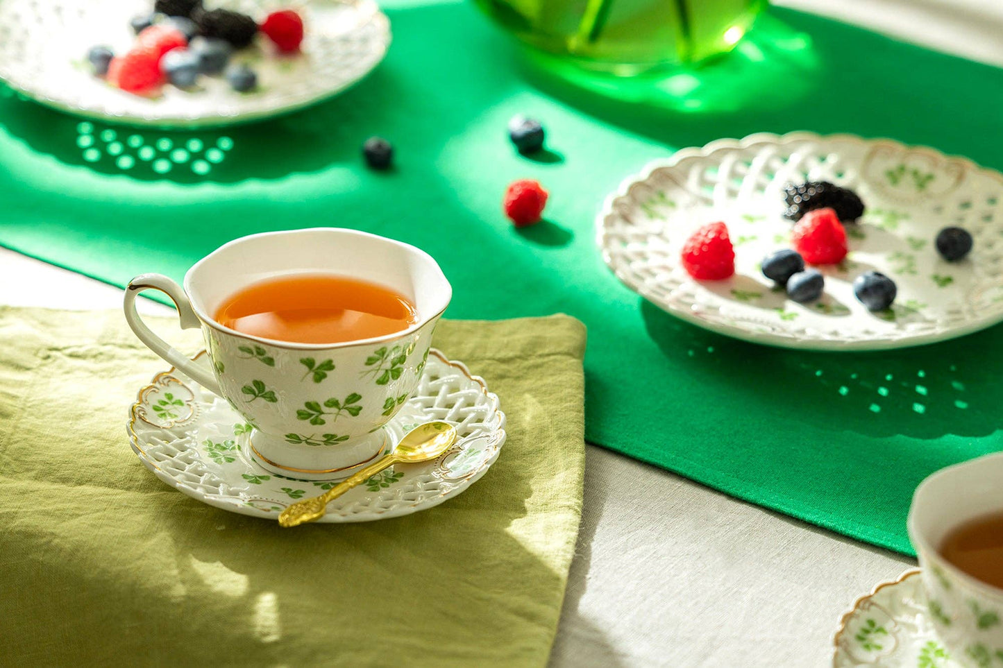 Grace Teaware - Shamrock Fine Porcelain 7oz Tea Cup and Pierced Saucer