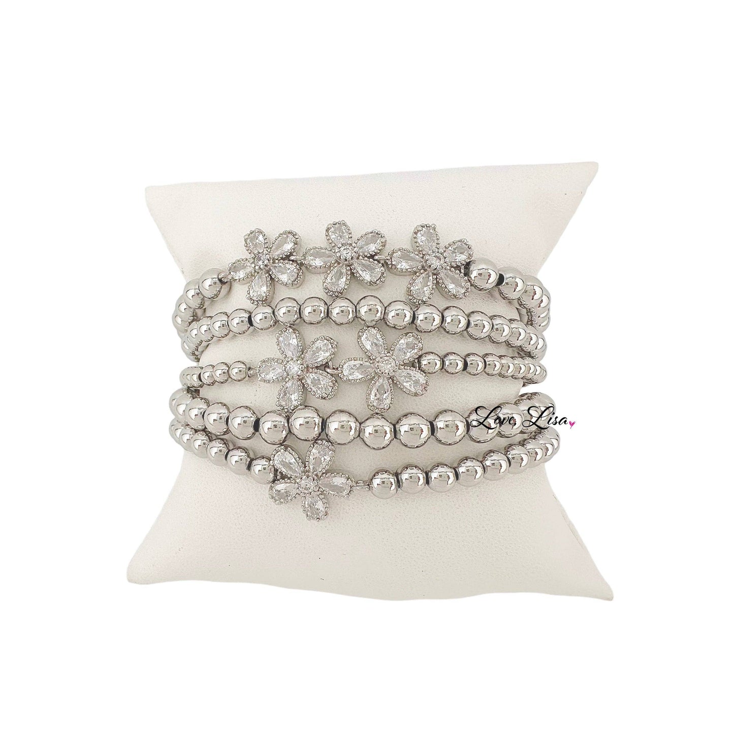 Love, Lisa - Felicity Floral Collection of Bracelets: Silver / 3 Flower Bracelet (6mm)