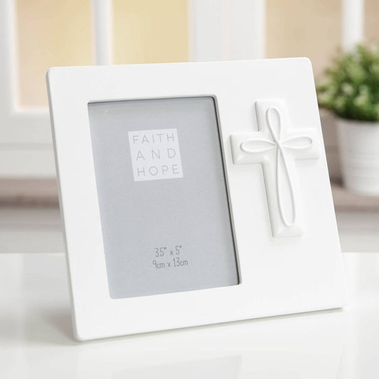 WIDDOP and Co. - Faith & Hope White Resin Cross Frame 3.5" x 5"
