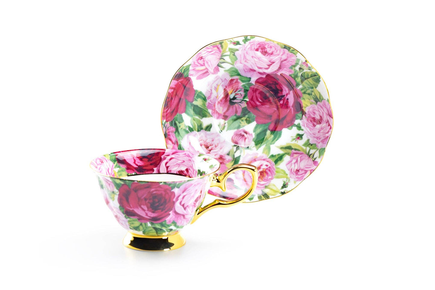 Grace Teaware - Rose Bloom Gold 7oz Bone China Tea Cup and Saucer One Set