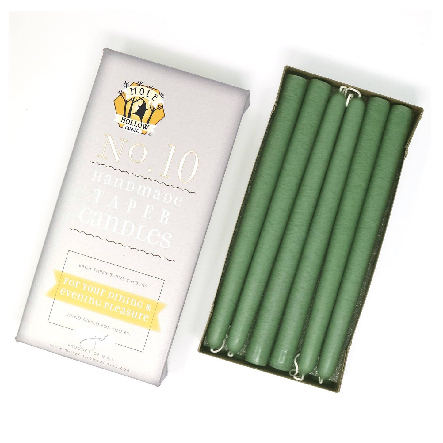 Mole Hollow Candles - 10" Taper Candles - Choose from 39 colors!: Emerald Green