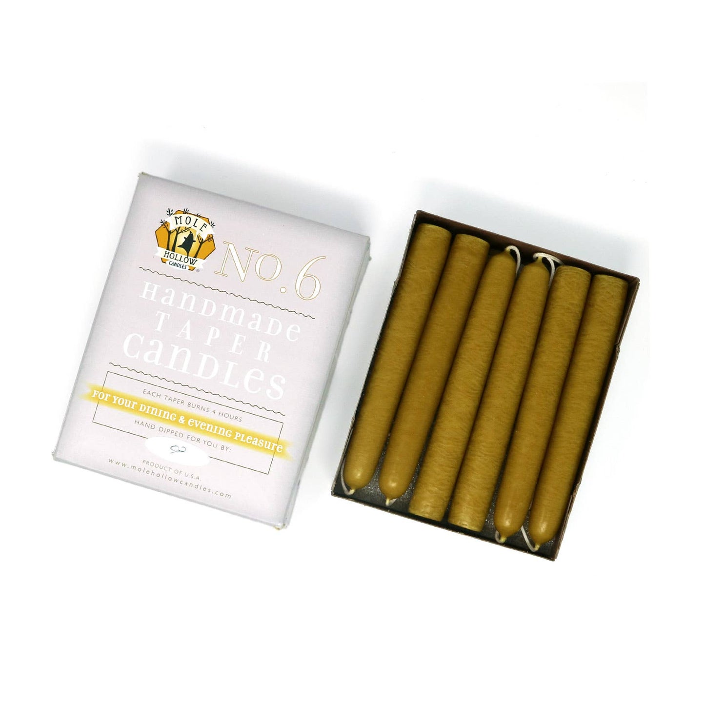 Mole Hollow Candles - 6" Taper Candles - Choose from 39 colors!: Stark White