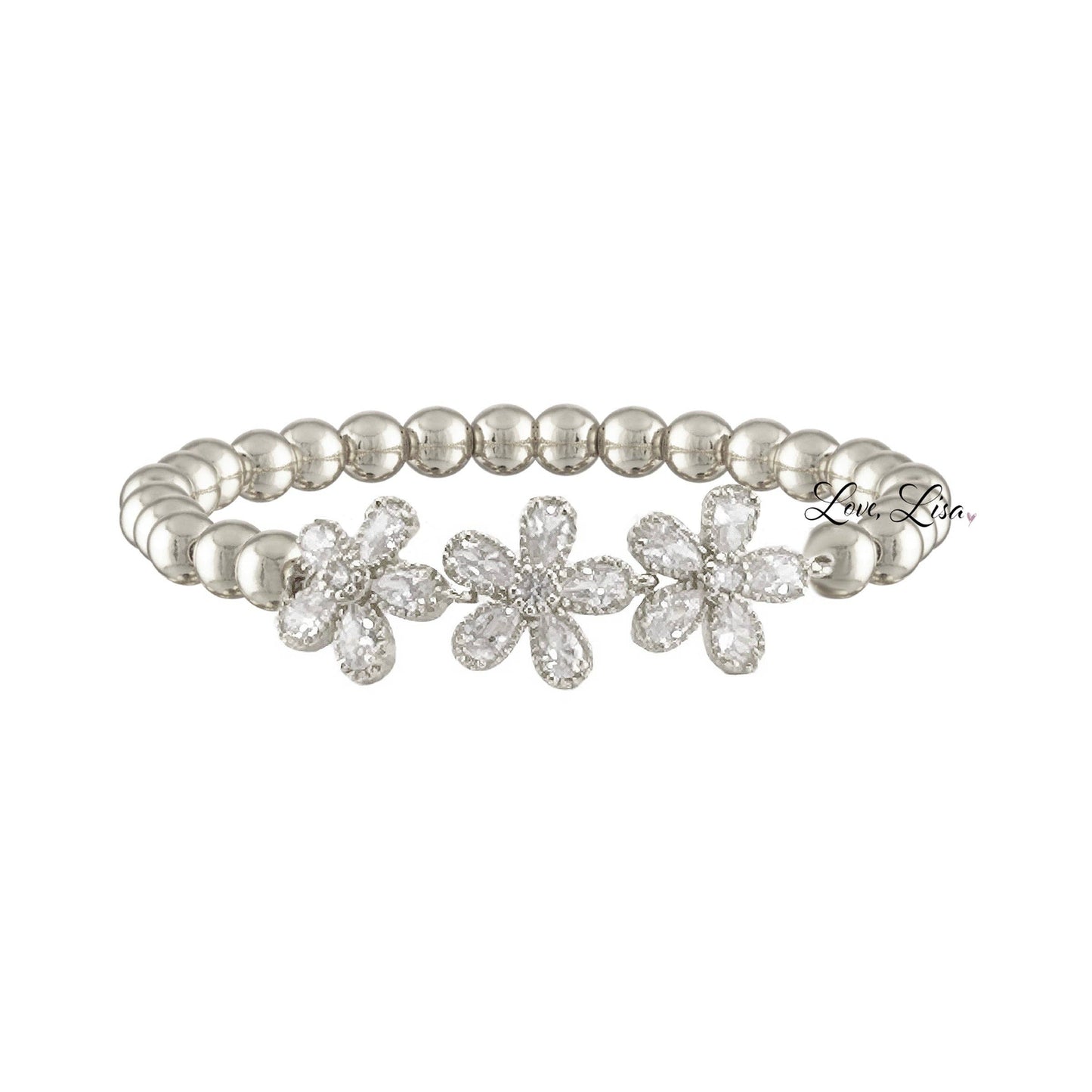 Love, Lisa - Sheila Floral Mom Collection of Bracelets: 2 Flower Bracelet / Silver