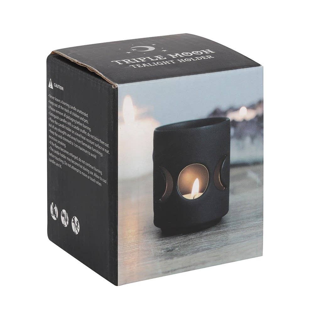 Something Different Wholesale - Small Black Triple Moon Cut Out Tealight Candle Holder