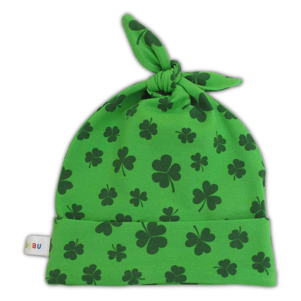 biau-biau - Shamrock Organic Cotton Jersey Knot Top Baby Hat: 3-6 M