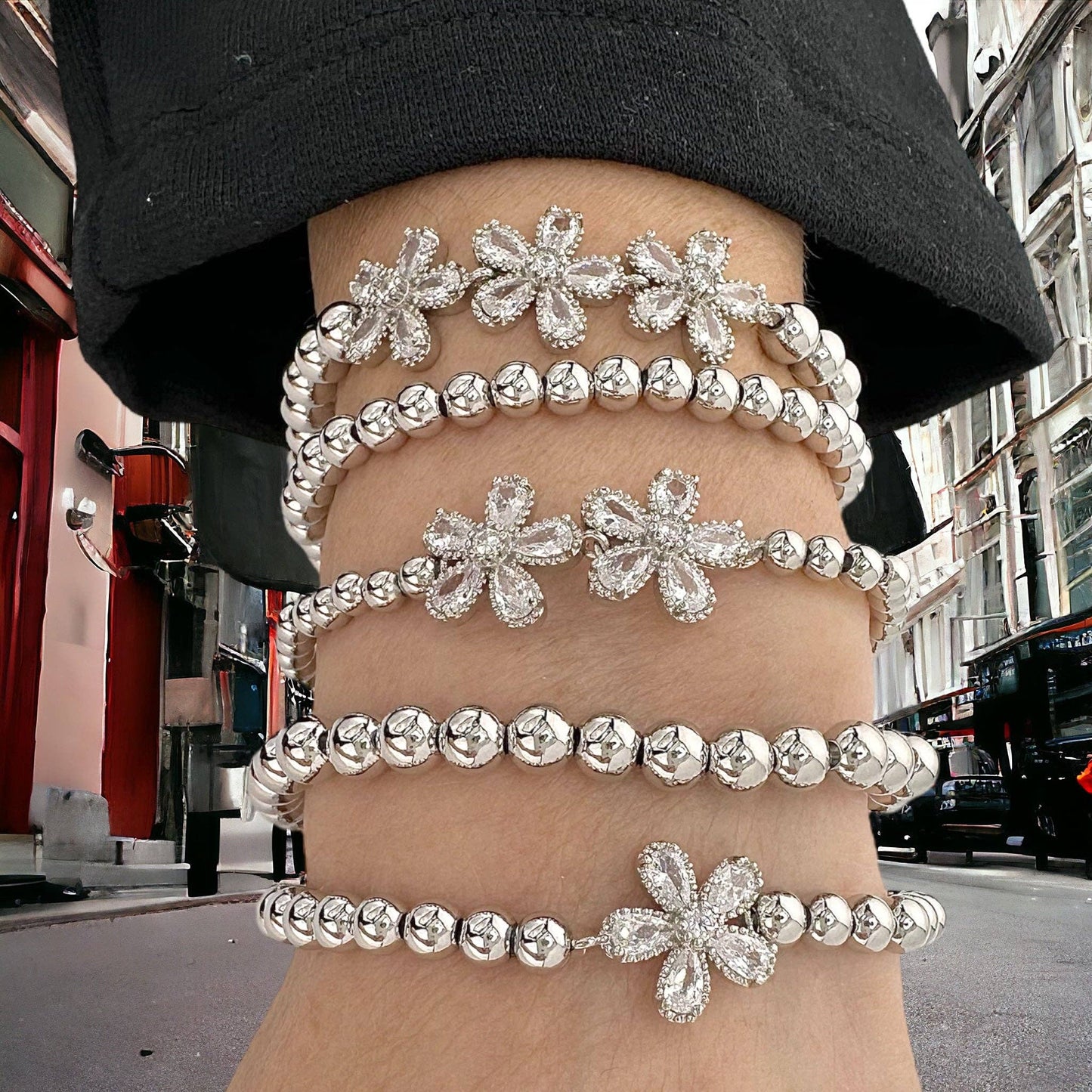 Love, Lisa - Felicity Floral Collection of Bracelets: Silver / 3 Flower Bracelet (6mm)