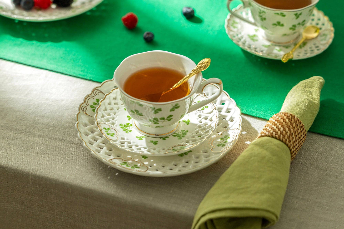 Grace Teaware - Shamrock Fine Porcelain 7oz Tea Cup and Pierced Saucer