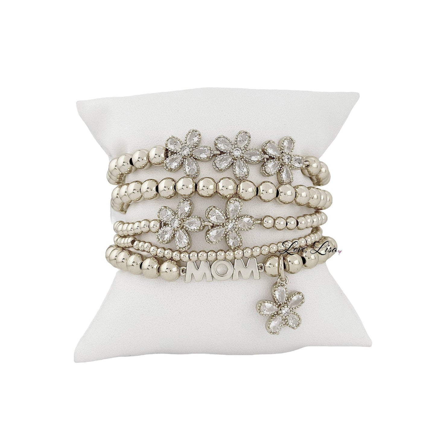 Love, Lisa - Sheila Floral Mom Collection of Bracelets: 2 Flower Bracelet / Silver