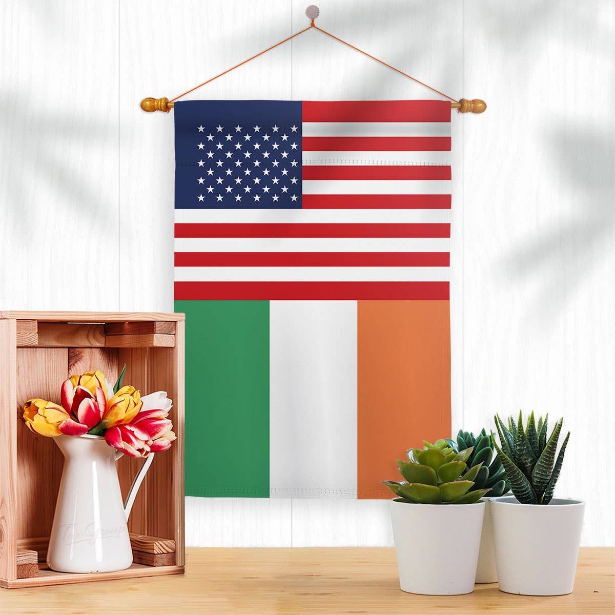 Two Group Flag Co - Ireland US Friendship Regional Nationality USA Decor Flag: Double Sided-Thick Fabric / Garden Flag 13" x 18.5" Only