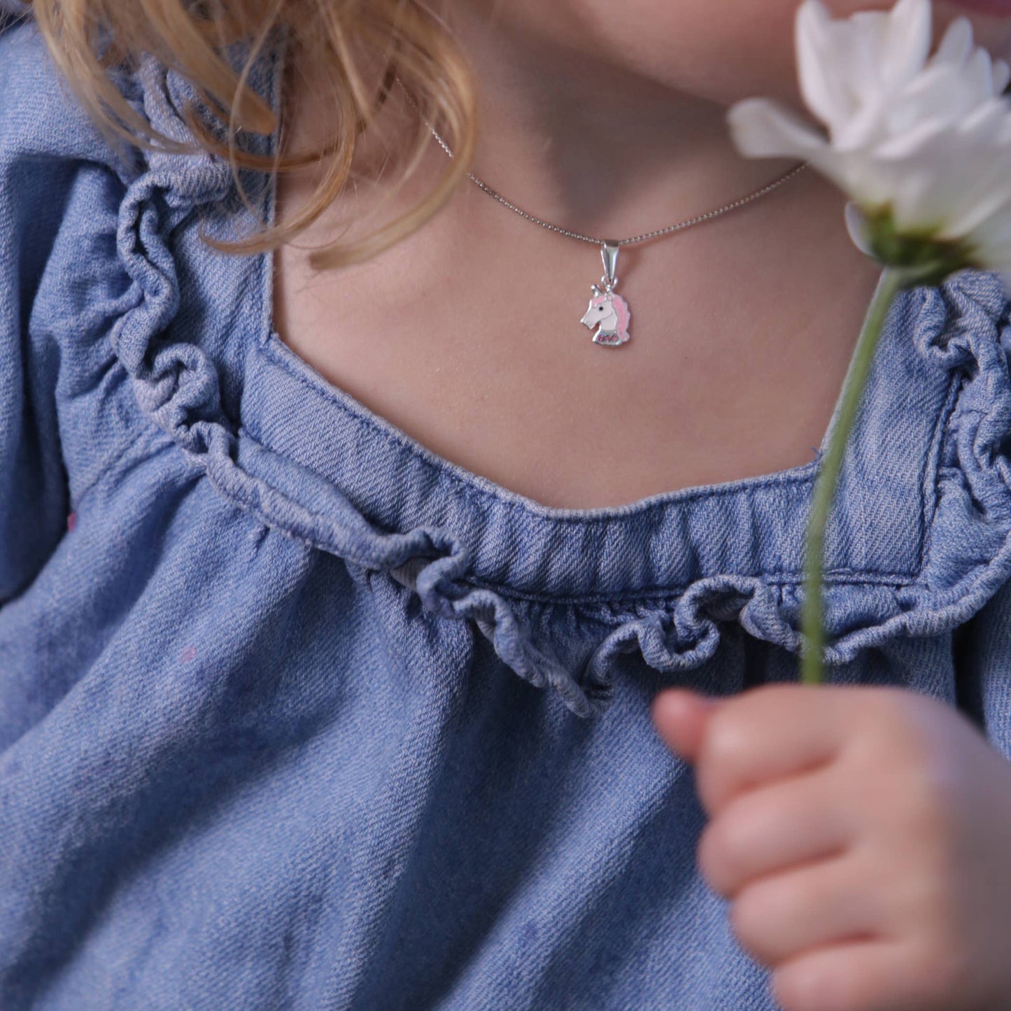 Cherished Moments - Sterling Silver Girls Stardust Unicorn Necklace for Kids: 14 inch