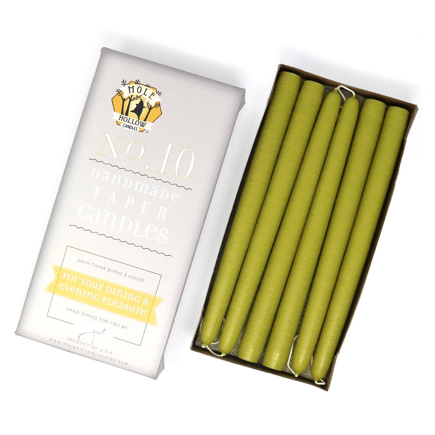 Mole Hollow Candles - 10" Taper Candles - Choose from 39 colors!: Emerald Green