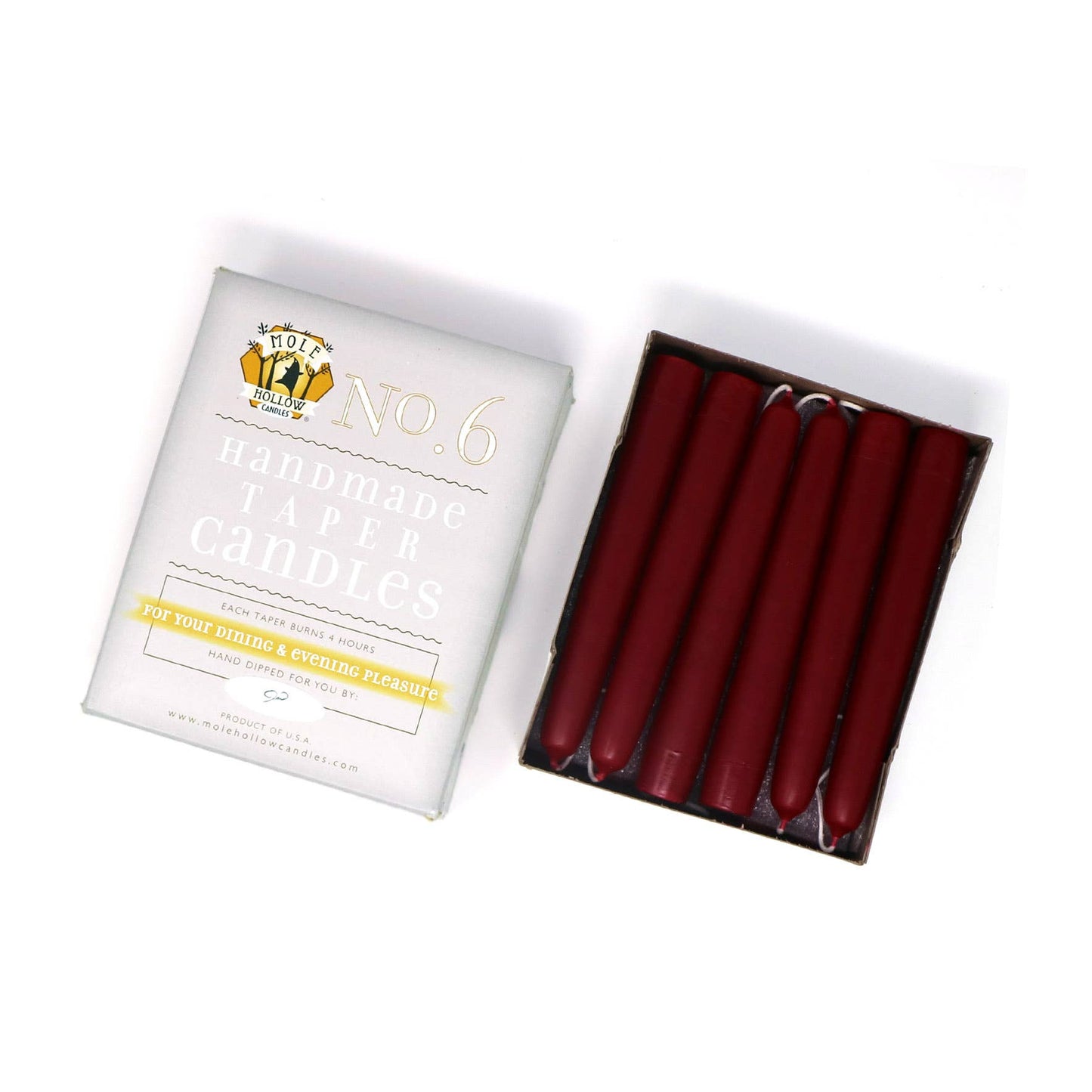 Mole Hollow Candles - 6" Taper Candles - Choose from 39 colors!: Sweetheart Red