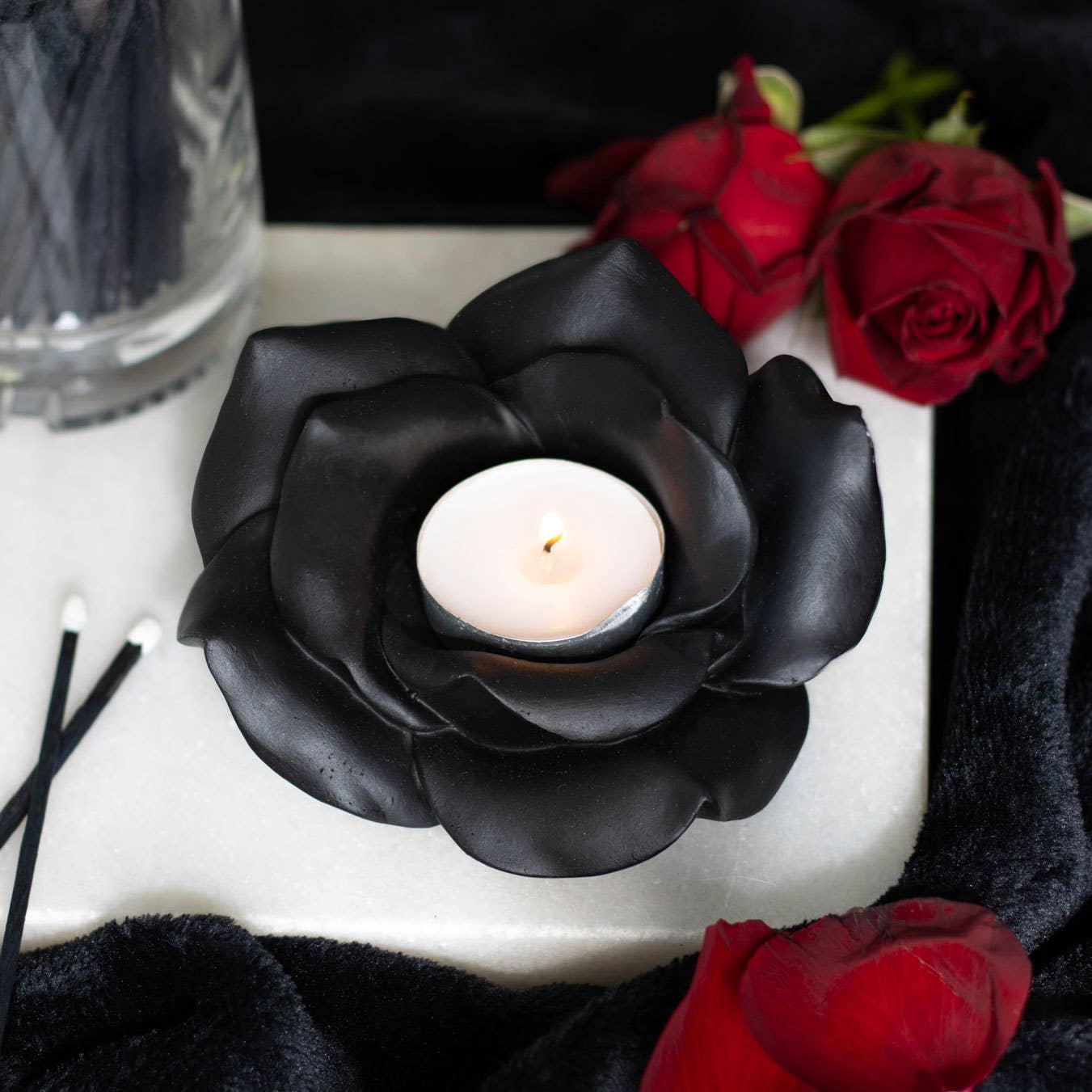 Something Different Wholesale - Black Rose Resin Tealight Candle Holder