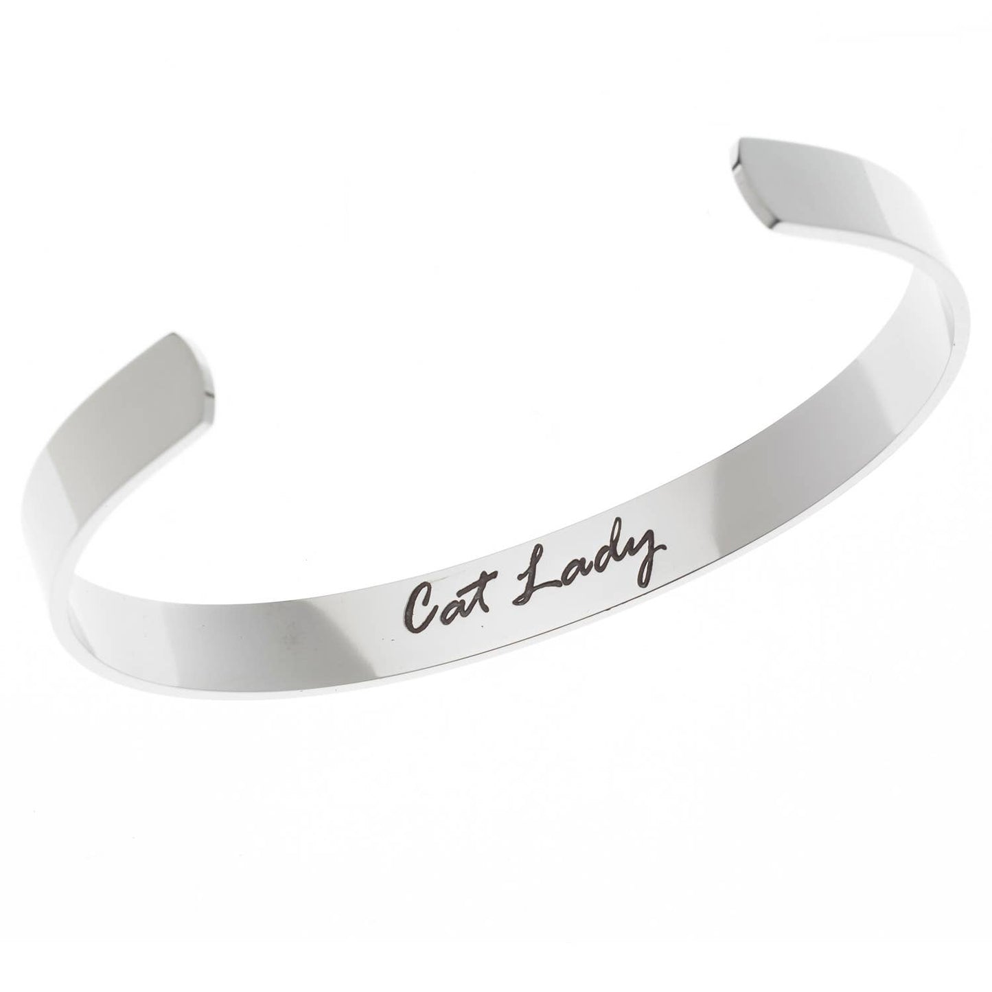 Joyful Sentiments - "Cat Lady" Engraved Stainless Steel Cuff Bracelet