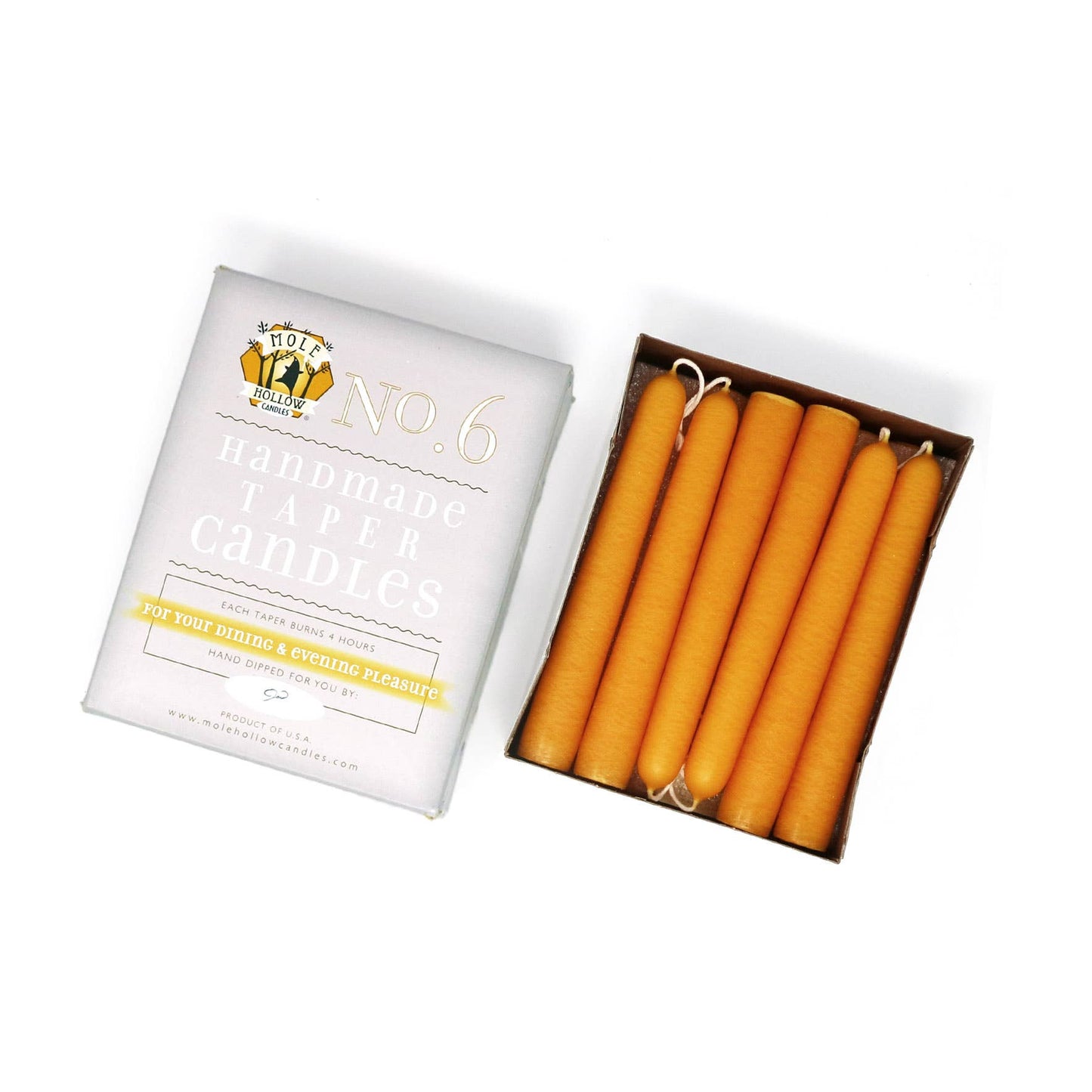 Mole Hollow Candles - 6" Taper Candles - Choose from 39 colors!: Stark White