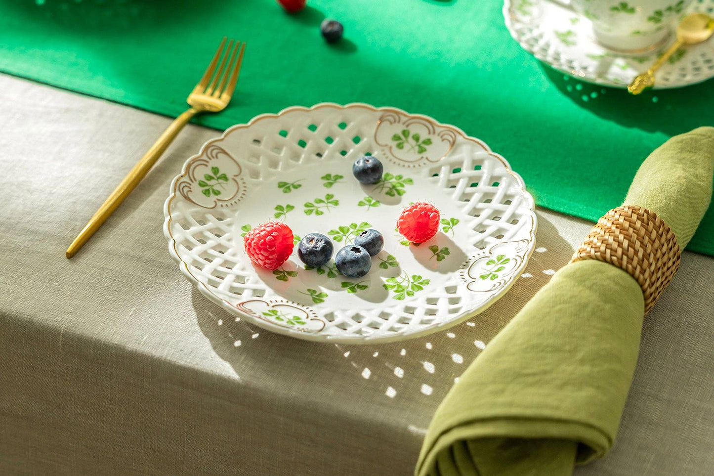 Grace Teaware - 7.5" Shamrock Pierced Fine Porcelain Dessert Plate