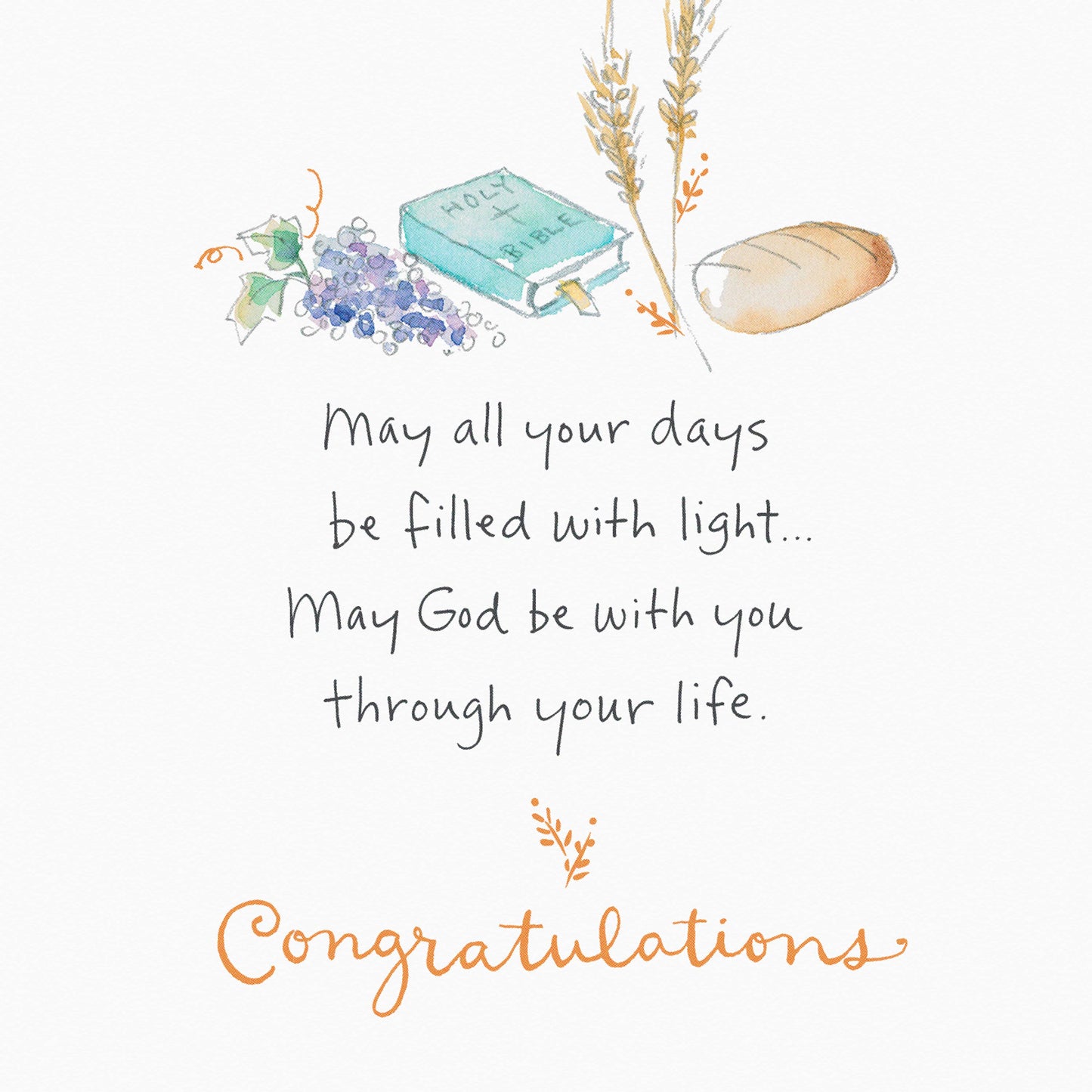 DICKENS INC. - First Communion Greeting Card –Chalice & Wheat Watercolor