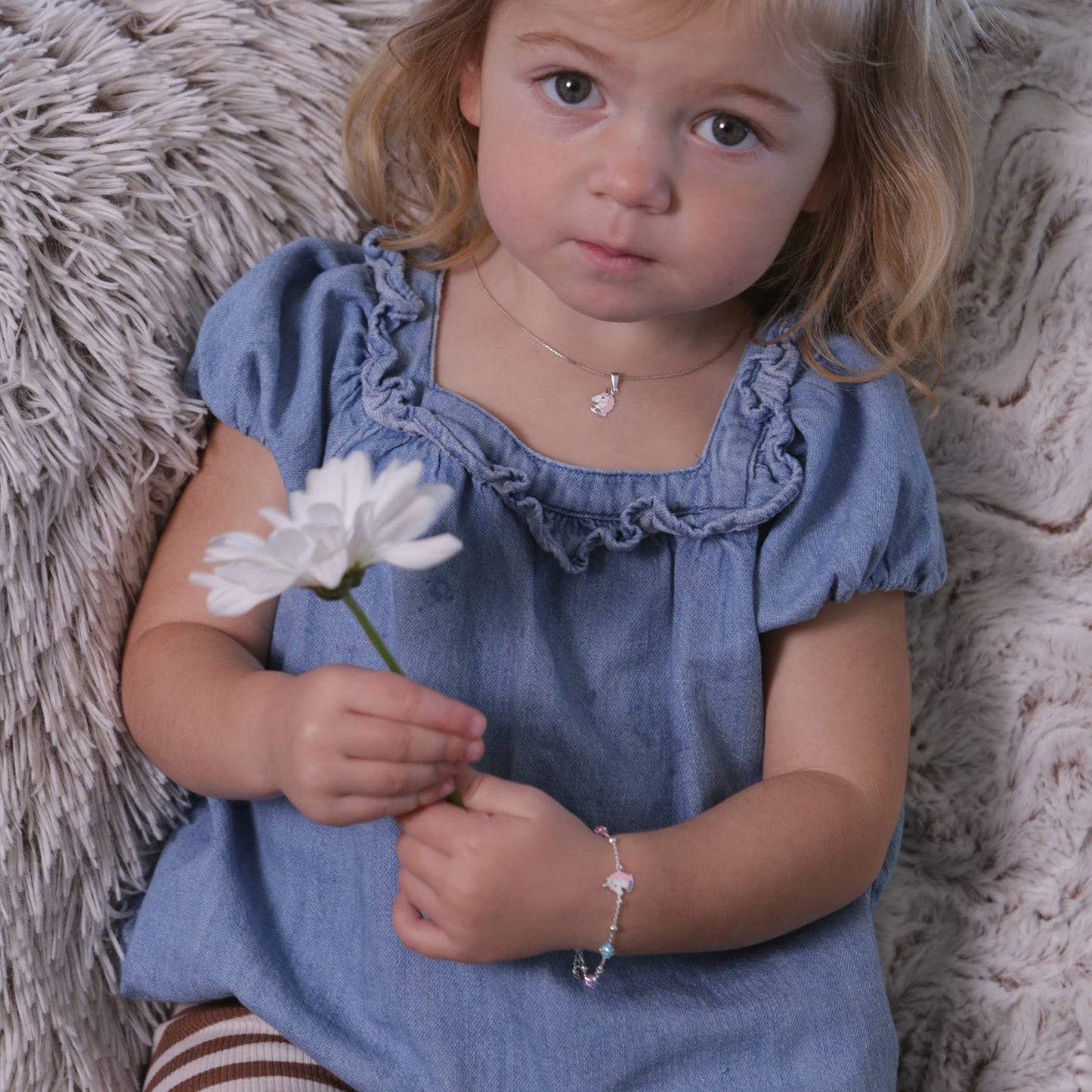 Cherished Moments - Sterling Silver Rainbow Unicorn Bracelet for Kids (Stardust): Medium 1-5 Years