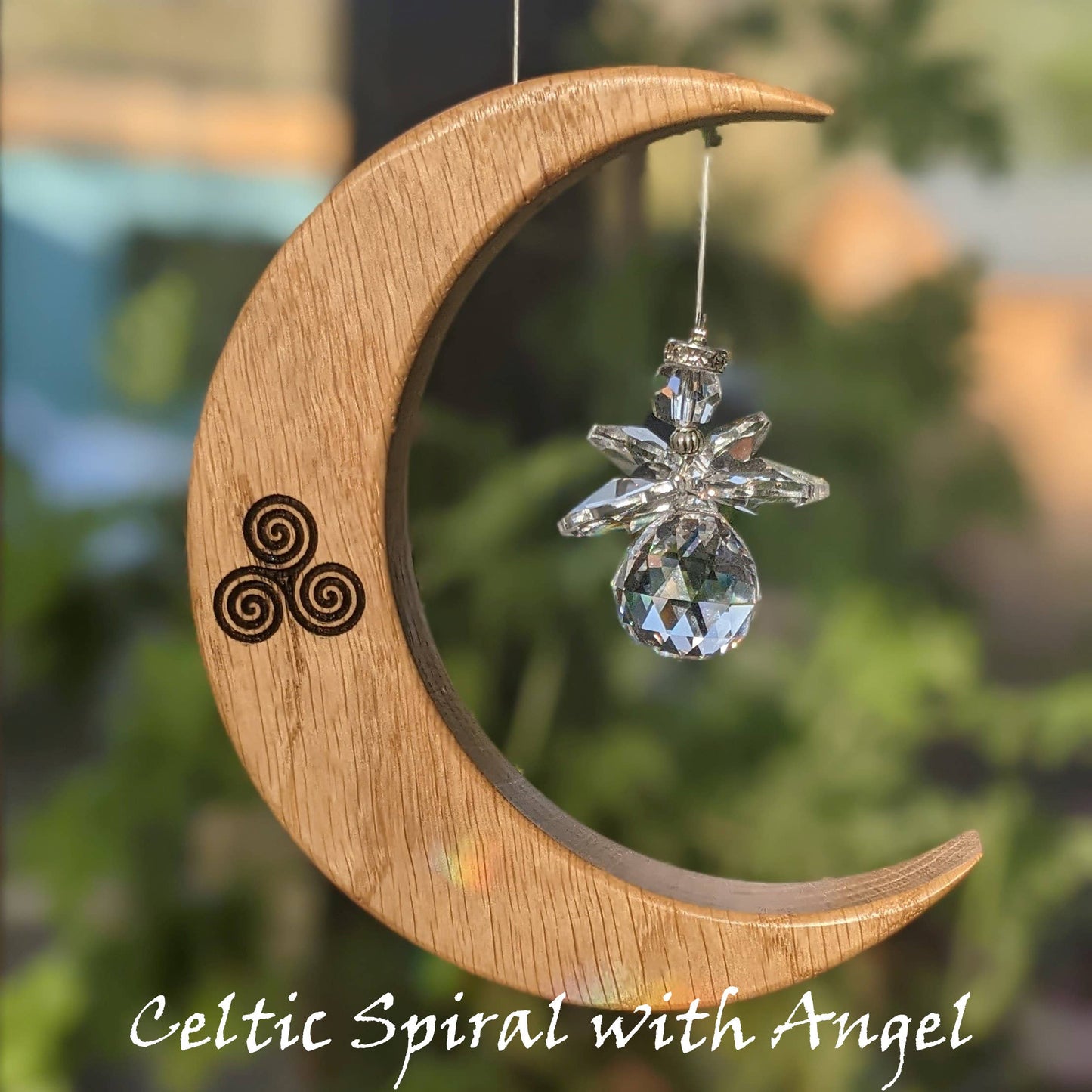 Celtic Inspired Moon Suncatcher: Cross / Crystal Sun