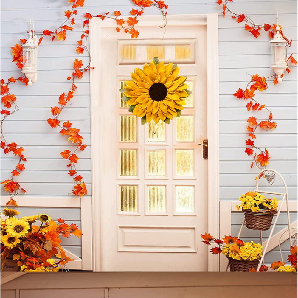 OrnamentallyYou - Charming Burlap Sunflower 22" Wreath, Vintage Door Decor