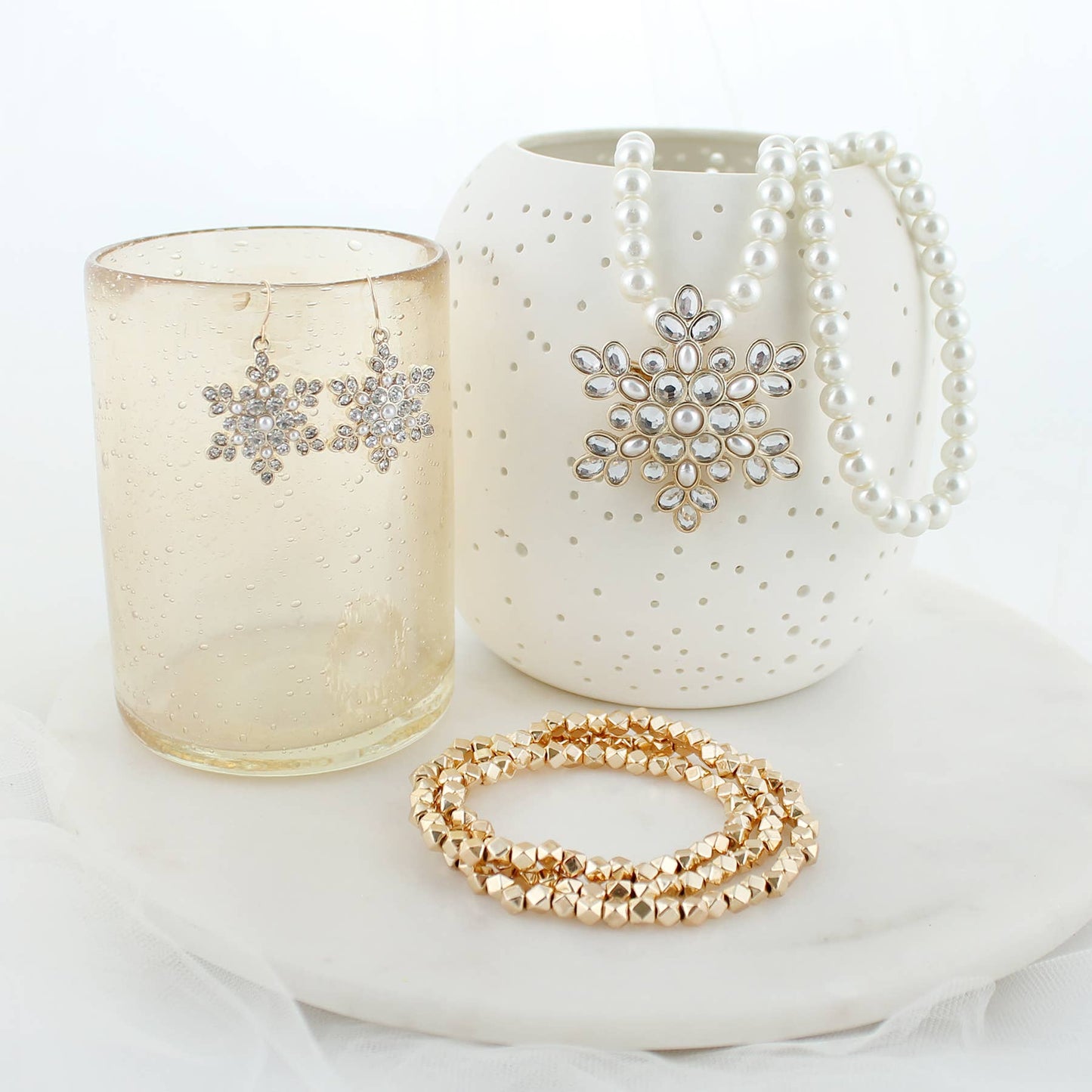 Seasons Jewelry - Gold Pearl & Crystal Snowflake Christmas Pin/Pendant