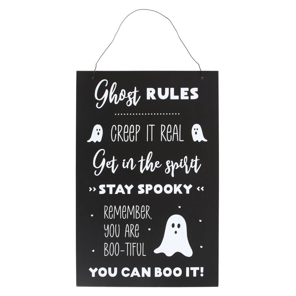 Something Different Wholesale - 30cm Ghost Rules Hanging Halloween Sign