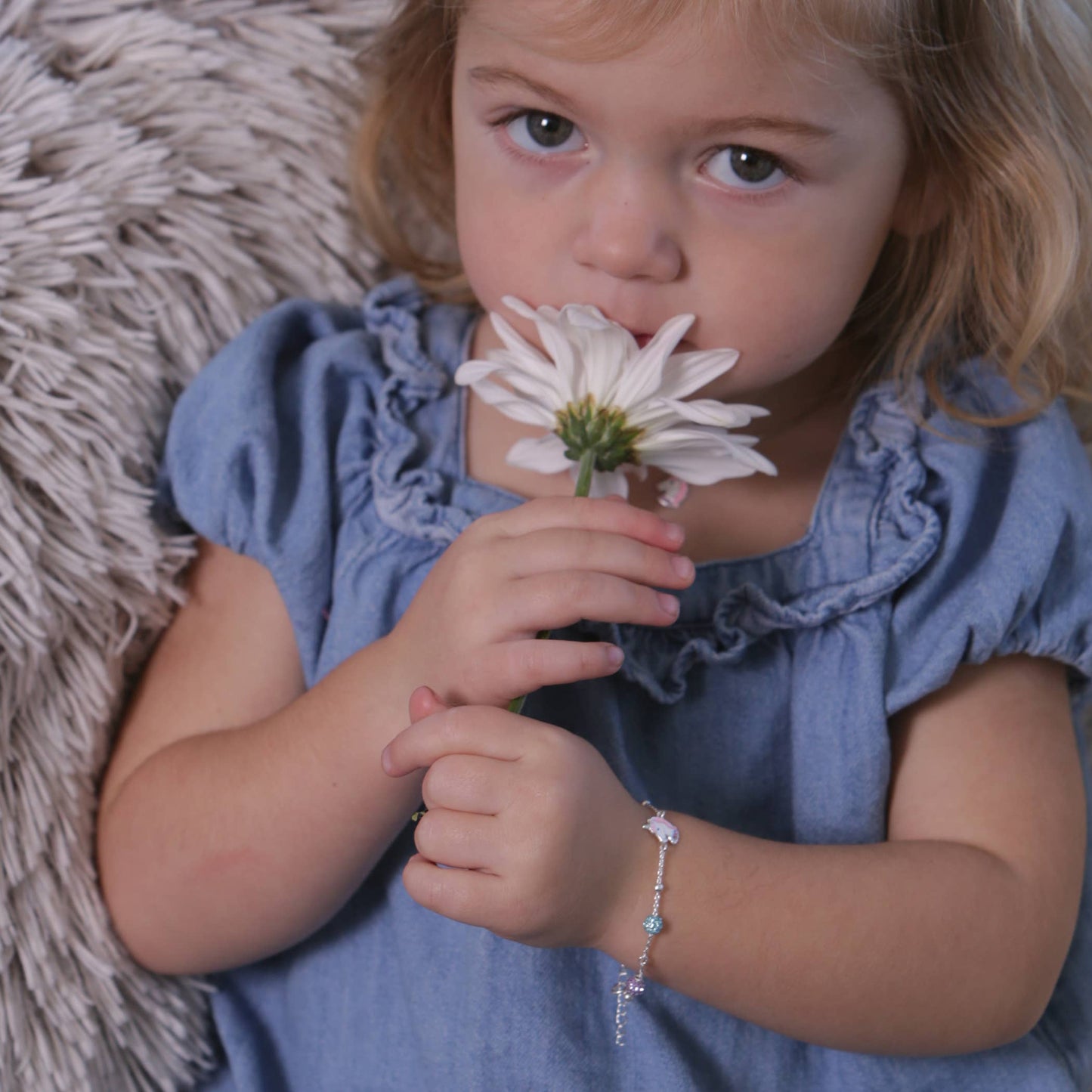 Cherished Moments - Sterling Silver Rainbow Unicorn Bracelet for Kids (Stardust): Medium 1-5 Years