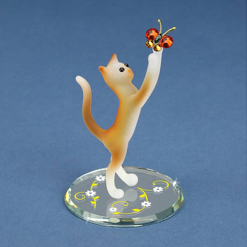 Glass Baron - L0 104-TB: Tabby Cat with Butterfly