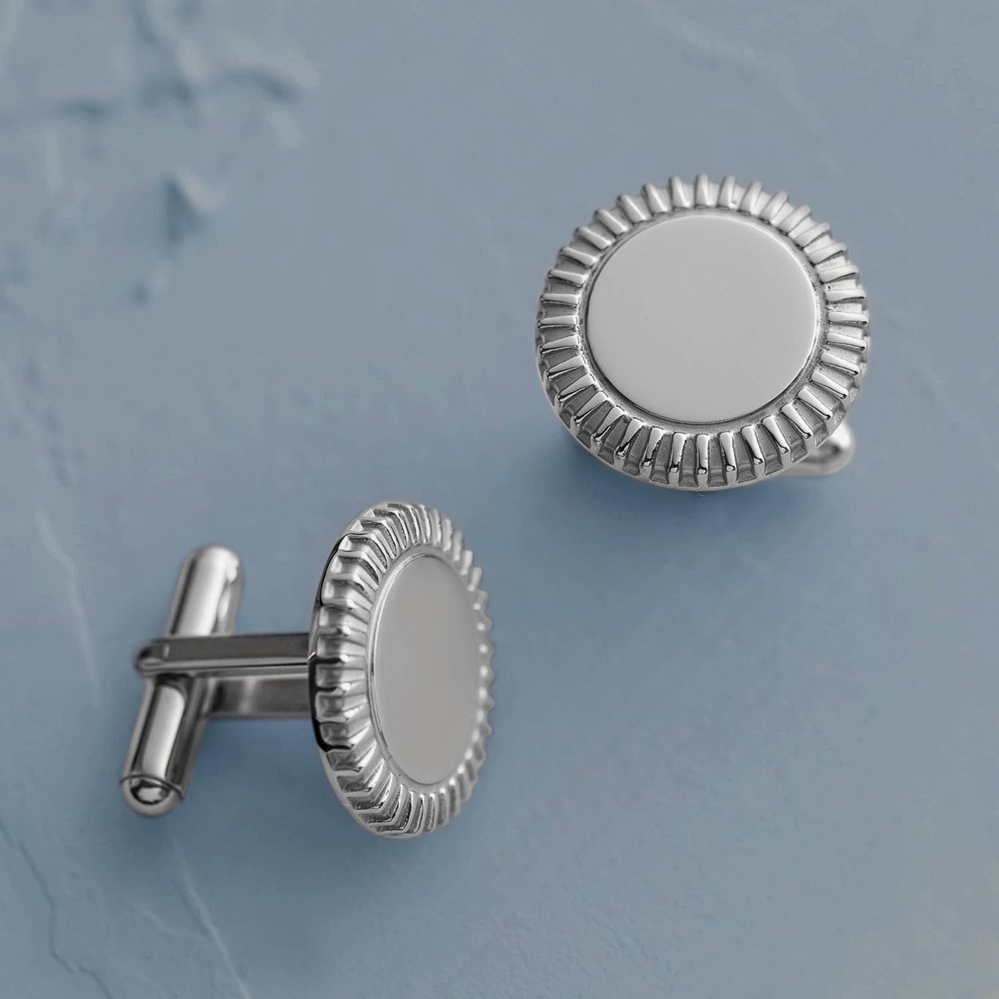 Joyful Sentiments - Stainless Steel Round Cufflinks with Elegant Milgrain Edge