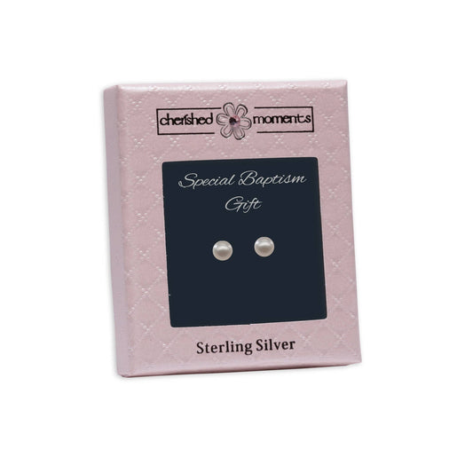 Cherished Moments - Sterling Silver Baby Baptism Pearl Earrings Christening Gift