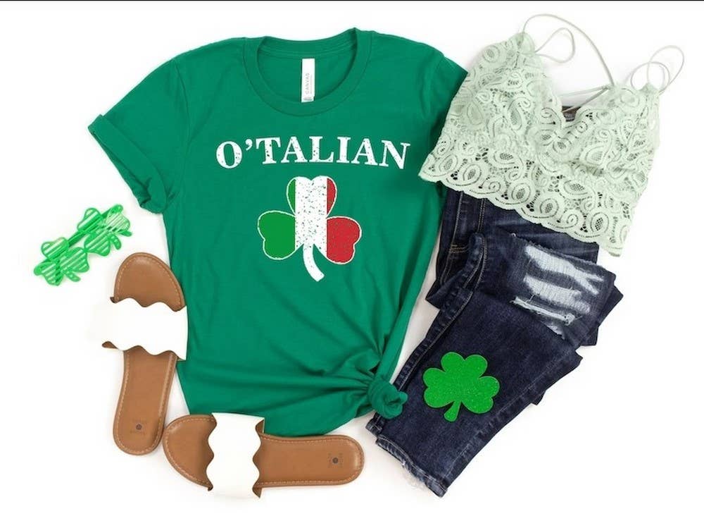 OneStopSapphireShop - O'Talian Italian Irish Shamrock Shirt, O'Talian Shirt, St. P: 2XL / Black