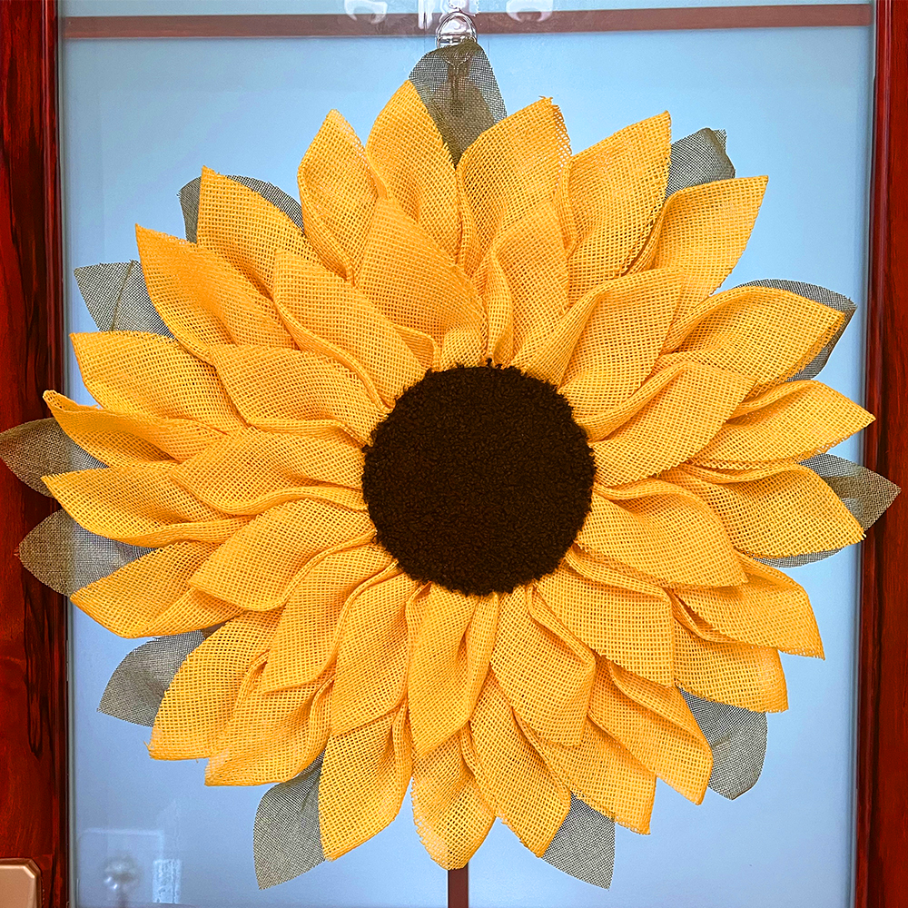 OrnamentallyYou - Charming Burlap Sunflower 22" Wreath, Vintage Door Decor