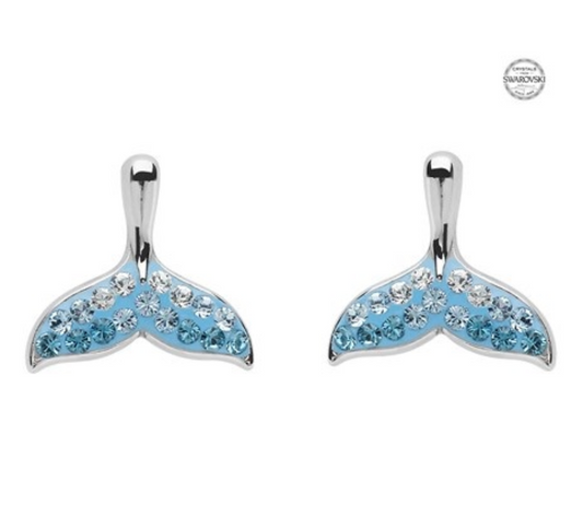 Ocean by ShanOre SS Aqua SW Crystal Whale Tail Stud Earrings