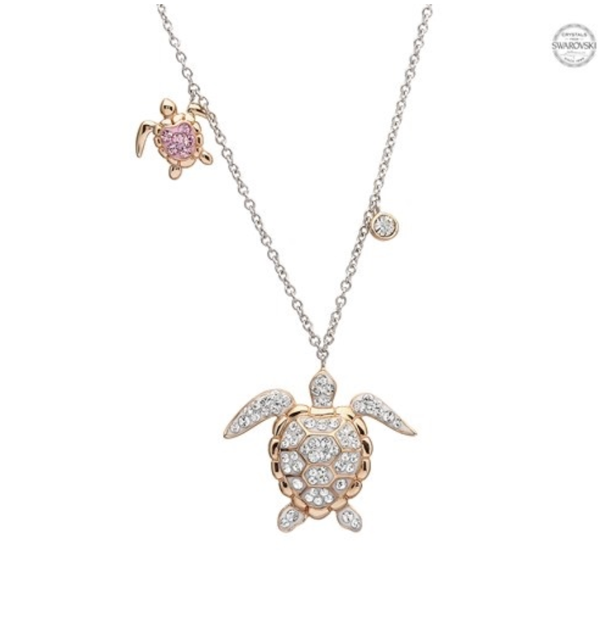 Ocean by ShanOre SS Swarovski Rose Gold Plate Turtle Necklace