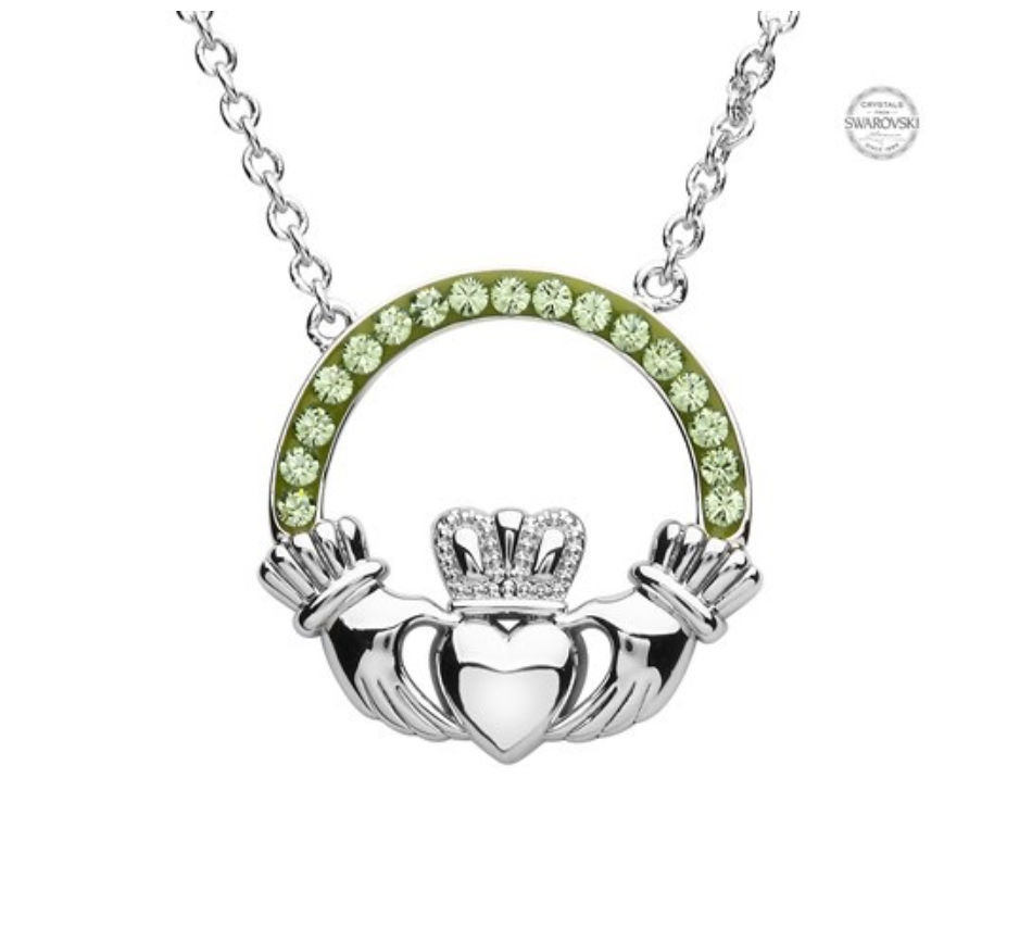 ShanOre Platinum Plate Peridot Claddagh Pendant Swarovski