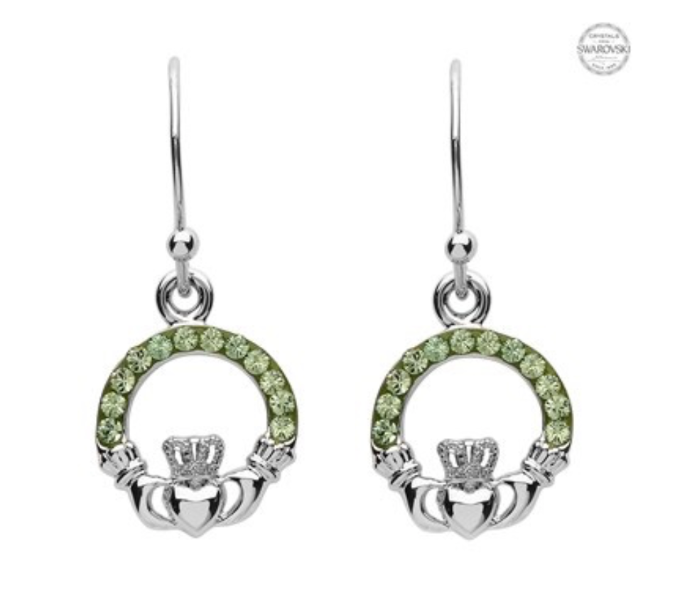 ShanOre Platinum Plate Peridot Claddagh Earrings Swarovski