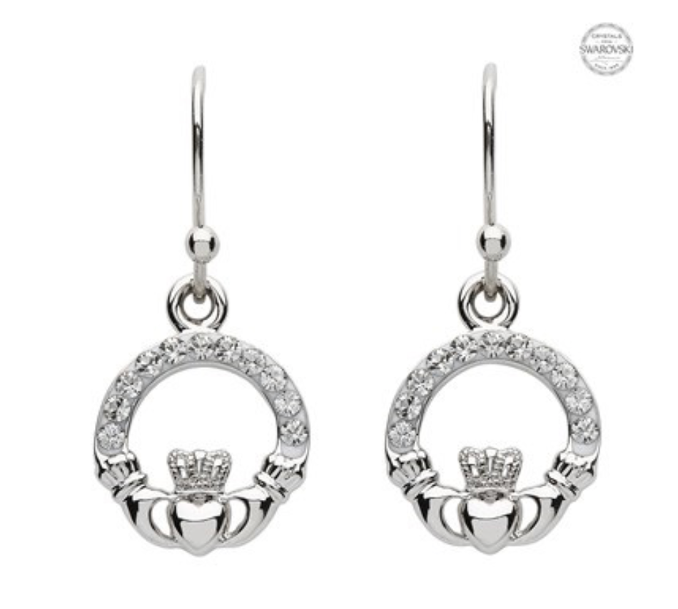 ShanOre Platinum Plate White Claddagh Earrings Swarovski