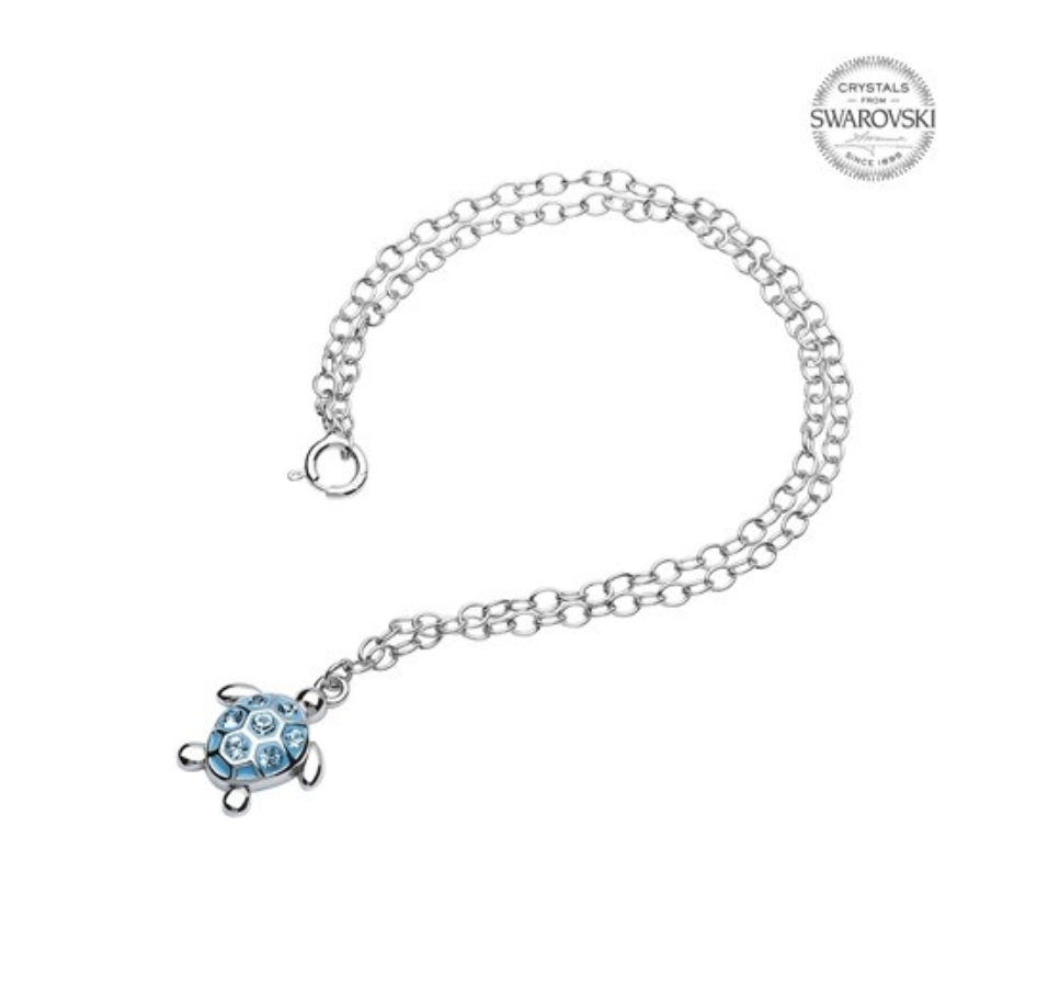 Ocean by ShanOre SS Turtle with Aqua Crystals Anklet Bracelet
