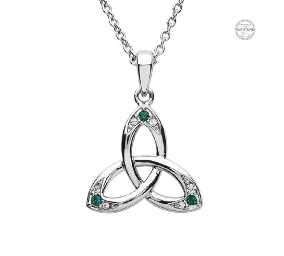 ShanOre Platinum Plate Green/Wh Trinity Pendant Swarovski