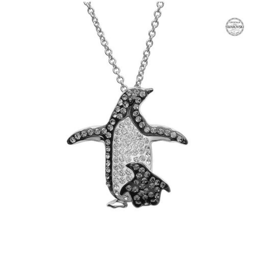 ShanOre SS White/Black SW Crystal Penguin Necklace