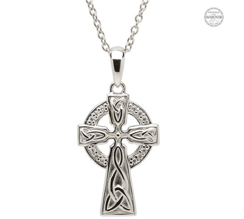 ShanOre Platinum Plated Cross white Pendant Swarovski