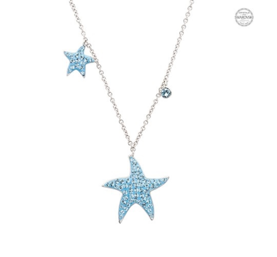 ShanOre SS Swarovski Aqua Star Fish Necklace