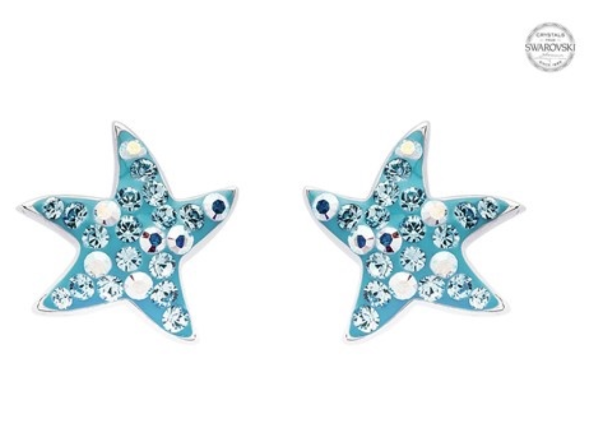 ShanOre SS Swarovski Aqua Star Fish Stud Earrings