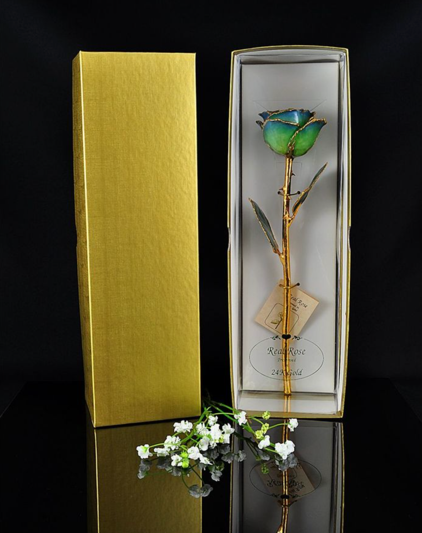 Gold Trimmed Rose in Peridot Navy Pearl